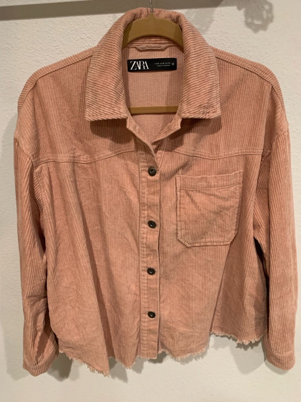ZARA Dusty Rose Corduroy Button-Up Jacket, Shacket, Size M